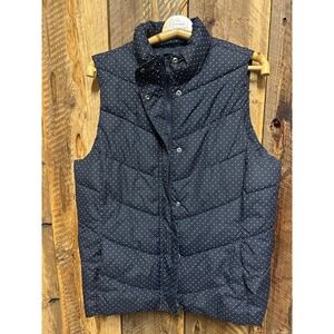 Gap Womens L Puffer Navy Polka Dot Quilted‎ Zip Front Coastal Preppy Momcore